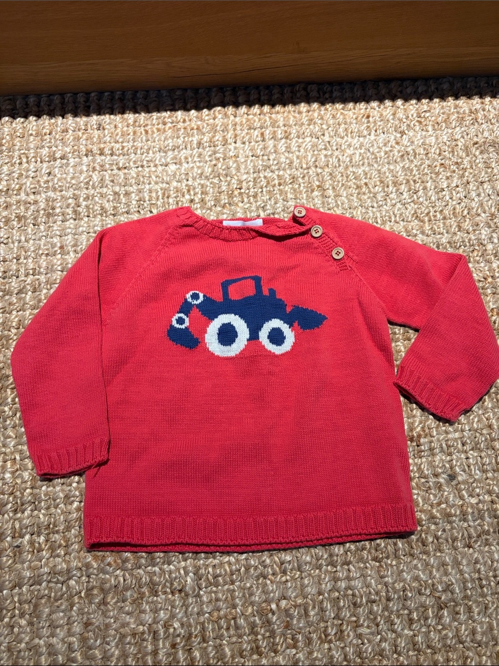 Red Kids Sweater with Truck Motif